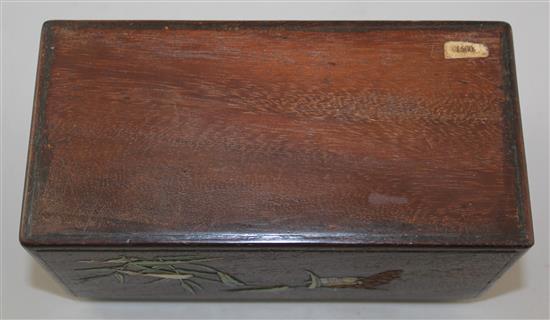 A fine Japanese shibayama type hardwood rectangular box, Meiji period, 18.5cm